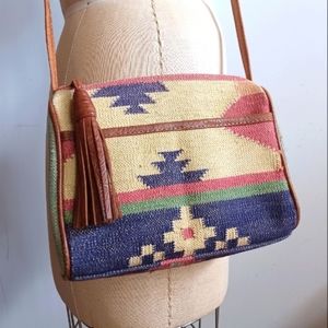 Woven Kilim Tapestry Leather Crossbody Purse